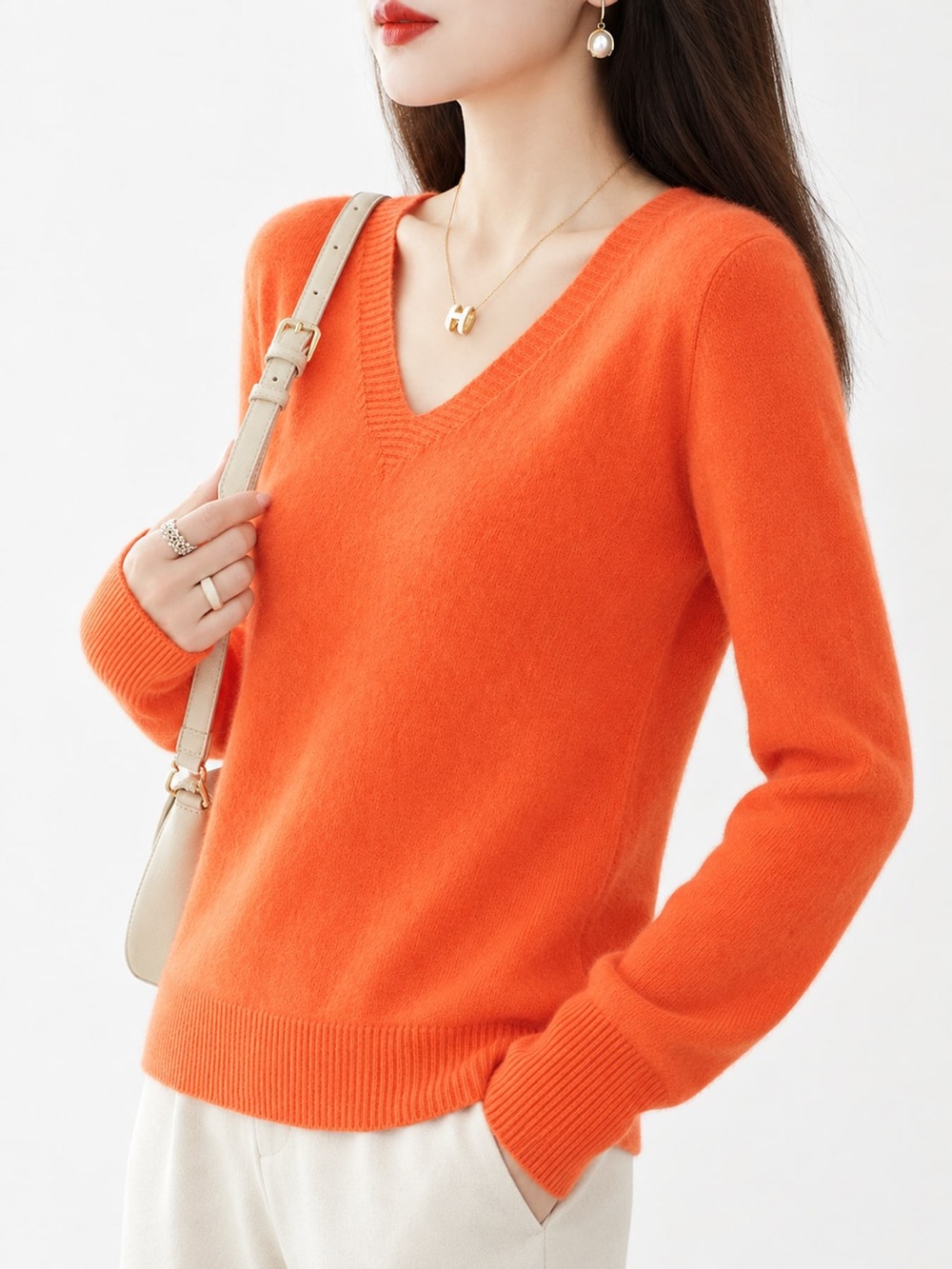 V-Neck Solid Color Sweater - Picture 12 of 16